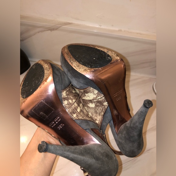 Miu Miu open toe Slingback heels with large stones snakeskin and gray suede 38 - Picture 7 of 8